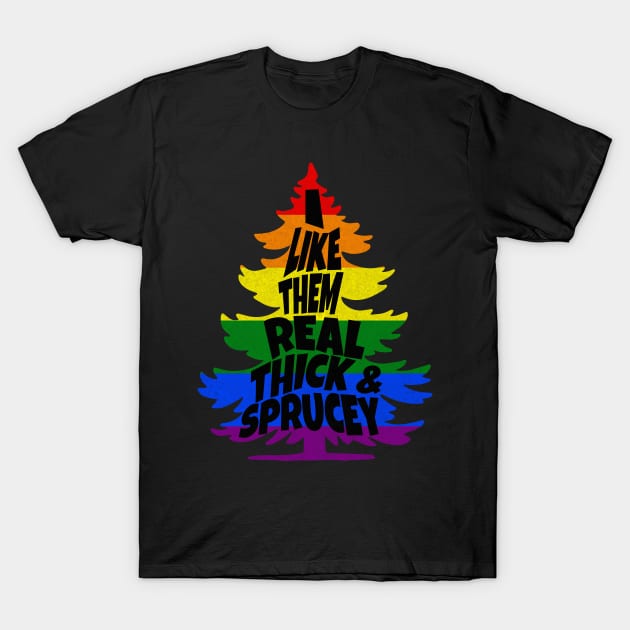 Funny Rainbow LGBTQ Gay Christmas Tree T-Shirt by Cosmic Dust Art